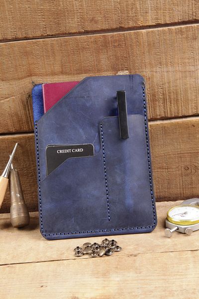 New Coast Leather 1900's Γνήσιο & Πραγματικό Δερμάτινο Χειροποίητο Μπλε Πορτοφόλι Διαβατηρίου