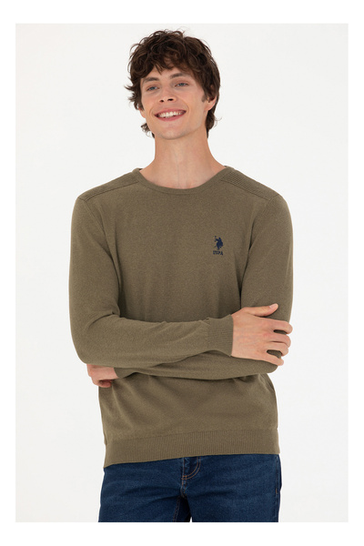 U.S. Polo Assn. U.S. Polo Assn. Bisiklet Yaka Slim Fit Haki Melanj Erkek Kazak TD01-BSK23