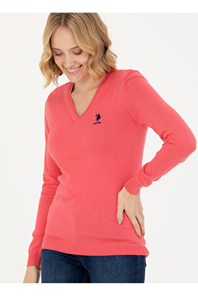 U.S. Polo Assn. U.S. Polo Assn. V Yaka Slim Fit Pembe Kazak Kadın GTD02-BSK23