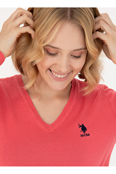 U.S. Polo Assn. U.S. Polo Assn. V Yaka Slim Fit Pembe Kazak Kadın GTD02-BSK23