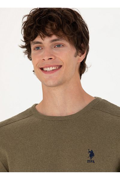 U.S. Polo Assn. BASE. Polo Assn. Crew Neck Slim Fit Khaki Melange Men's Sweater TD01-BSK23
