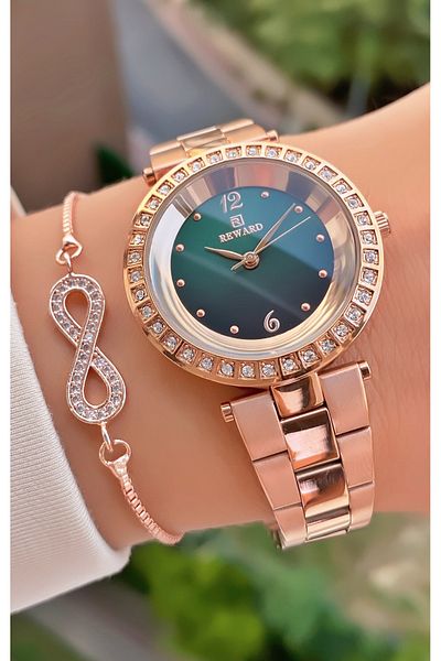 Reward Brand Rose Gold Color Waterproof Steel Cord Women's Wristwatch - Bracelet