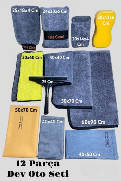 Manosta (12 Parça Dev Oto Seti) Mikrofiber Oto Yıkama Temizleme Araç Kurulama...