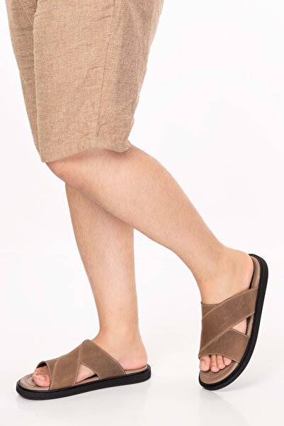 Gondol Erkek Hakiki Deri Çapraz Bant Terlik Esm.303