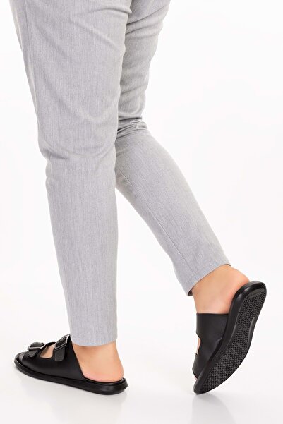 Gondol Erkek Hakiki Deri Günlük Klasik Tokalı Terlik Esm.610