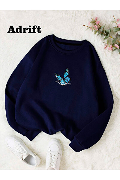 Adrift Hanorac oversize cu gât rotund din bumbac, colorat, bleumarin