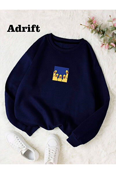 Adrift Памучна блуза с качулка в цвят патица, с голям размер, тъмно синя