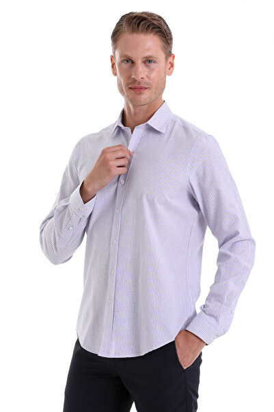 Hatemoğlu Ліла Ч. Комфортний крій, смугастий бавовняний, вузький комір, довгі рукави, спортивна сорочка