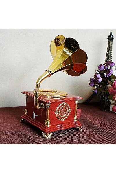 hediyeconcepti Özel Vintage Gramofon Müzik Kutusu Ve Çekmeceli Takı Aksesuar Mücevherat Kutusu