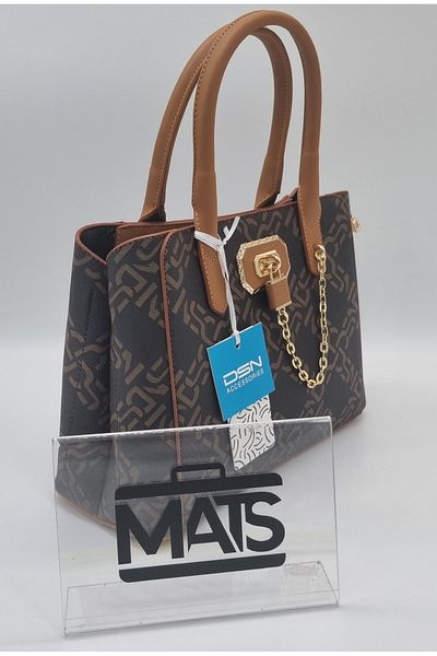 DSN Lock and Chain Decorated Hand and Shoulder Bag Brown Brown