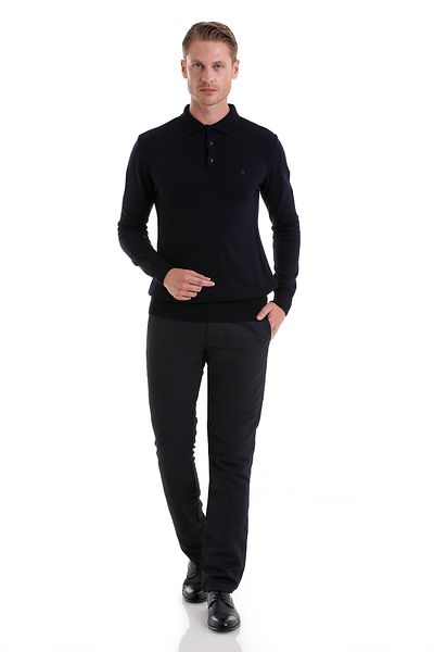 Hatemoğlu Navy Blue Regular Fit Plain Polo Collar Knitwear Sweater
