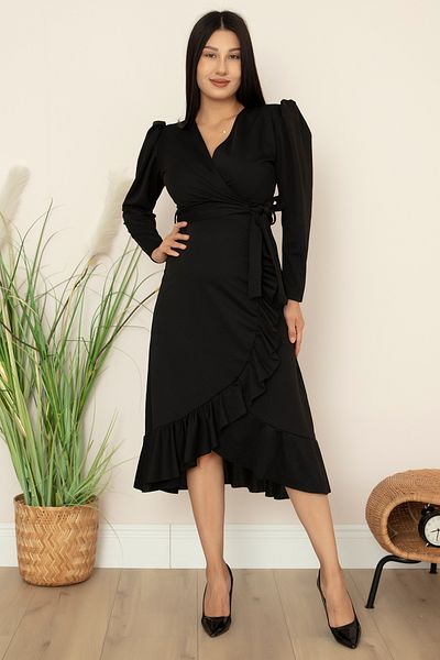 PULLIMM Double Breasted Skirt Ruffle Belt Dress 22-228
