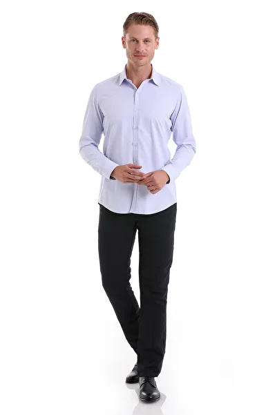 Hatemoğlu Lilac D. Slim Fit Patterned Cotton Slim Collar Long Sleeve Sports Shirt