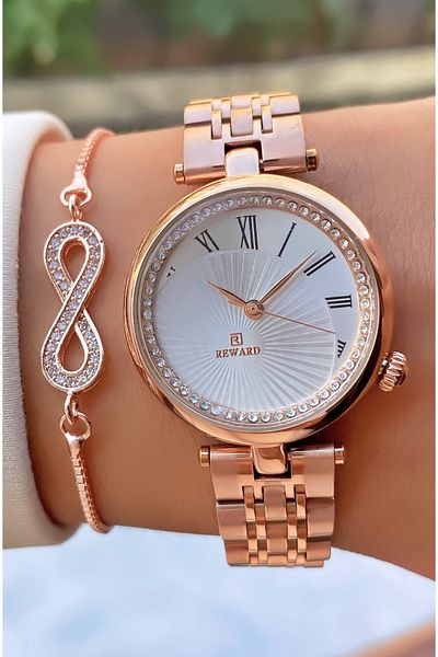 Reward Brand Rose Gold Color Waterproof Steel Cord Women's Wristwatch - Bracelet