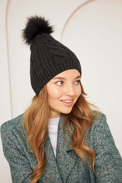 Eke Tekstil Anthracite Women's Pompom Knitted Detailed Knitwear Beret