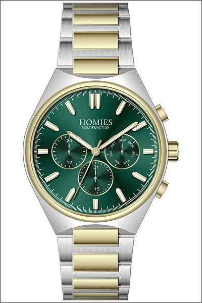 Homies Men's Silver-Yellow Inside Green Color Functions Active Wristwatch + Bracelet Gift