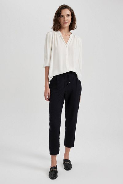 DeFacto High Waist Linen Look Trousers with Jogger Pockets