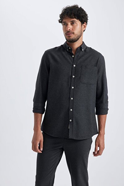 DeFacto Modern Fit Polo Collar Cotton Long Sleeve Shirt R5017az23au