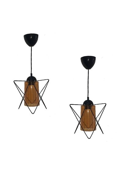 Semboldekor 2 Pieces Black Zigzag Single Chandelier with Honey Mica