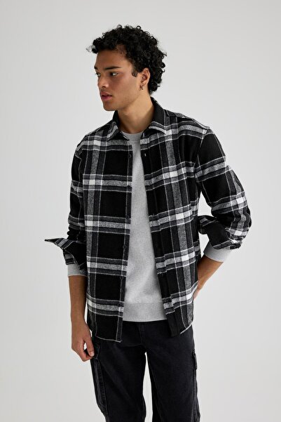 DeFacto Regular Fit Polo Collar Checked Lumberjack Flannel Long Sleeve Shirt S9275Az23Au