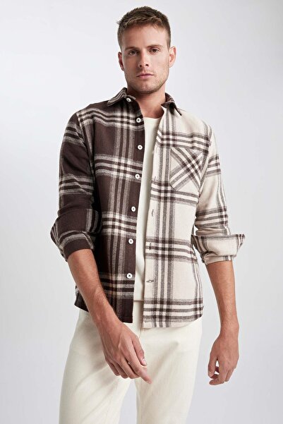 DeFacto Regular Fit Polo Collar Lumberjack Long Sleeve Long Sleeve Shirt Y1701Az23Au