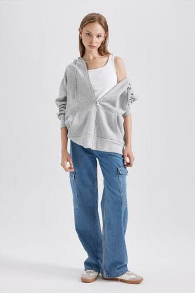 DeFacto Oversize Fit Cardigan z tlusté tkaniny s kapucí V7995az23wn