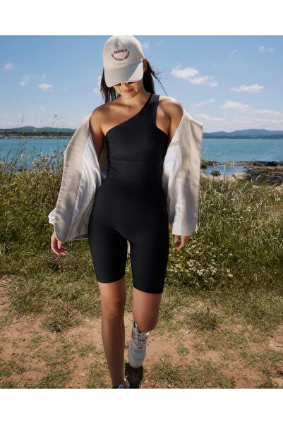 ESMERALDA'S LEGGINGS Push -up Özellikli Toparlayıcılı Sırt Dekolteli Siyah Kadın Spor Tayt Tulum