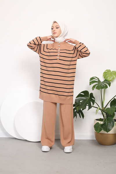 Kirazgym Σετ πλεκτό με ριγέ πολλά κουμπιά