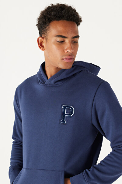 AC&Co / Altınyıldız Classics Чоловічий Indigo Стандартний крій Нормальний крій Внутрішній фліс Внутрішній фліс Капюшон Світшот