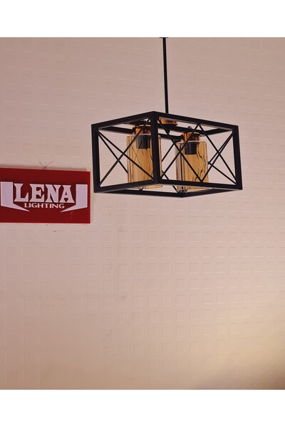 LENAOKSAN İKİLİ METAL SİYAH TEL AVİZE -CAMLI SİYAH\BAKIR TEL PROFİL SARKIT AVİZE