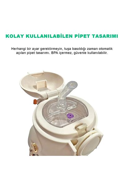HAVİSA KİDS 600 Ml Children's Water Bottle with Straw, Easy to Drink, Non-Drip, Sticker and Figured Children's Water Bottle