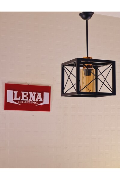 LENAOKSAN METAL TEKLİ SİYAH TEL AVİZE -CAMLI SİYAH\BAKIR TEL PROFİL SARKIT AVİZE