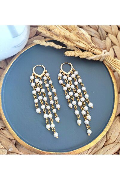 HALHALMILL Kadın Tasarım İnci Sallantılı Halka Küpe