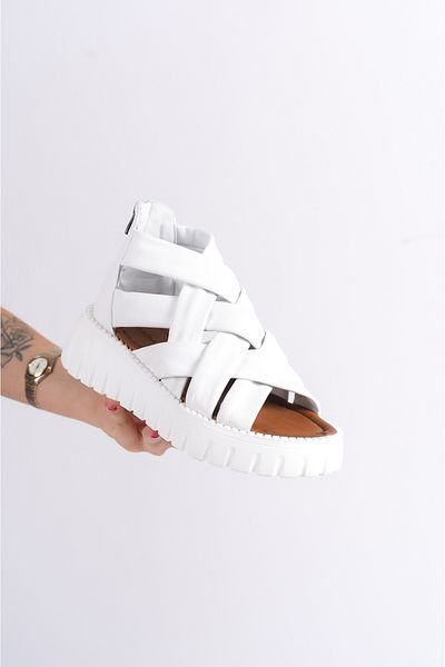 Deripabuc Genuine Leather White Women's Leather Sandals DP-3002
