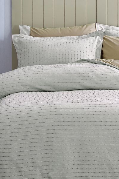 Evlen Home Collection طقم غطاء لحاف مزدوج منسوج خاص من القطن بنسبة 100% من سبيكترا مع ملاءات أنابيب مخططة باللون البيج العادي