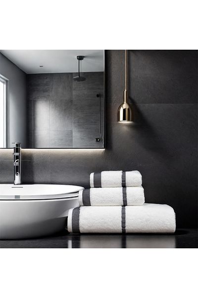 Class Combed Cotton Bath Towel Set 3 Pieces Set 30x50 50x90 90x150 White / Gray