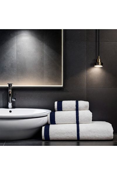 Class Combed Cotton Bath Towel Set 3 Pieces Set 30x50 50x90 90x150 White / Navy Blue