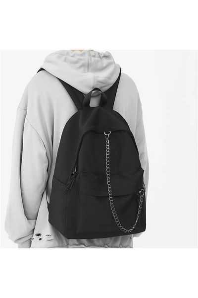 Köstebek Plain Black Chain School Backpack