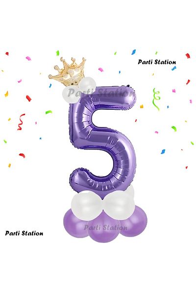 Parti Station Purple Number Balloon 5 Years Birthday Set Purple Color Lilac Color Concept Age Balloon Welcome Set