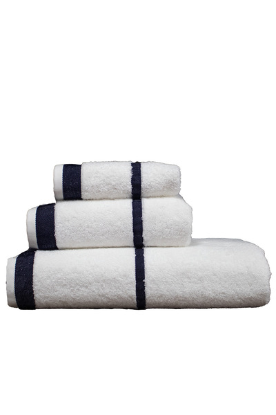 Class Penye Banyo Havlu Takımı 3lü Set 30x50 50x90 90x150 Beyaz / Lacivert