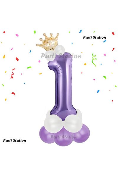 Parti Station Purple Number Balloon 1 Year Birthday Set Purple Color Lilac Color Concept Age Balloon Welcome Set