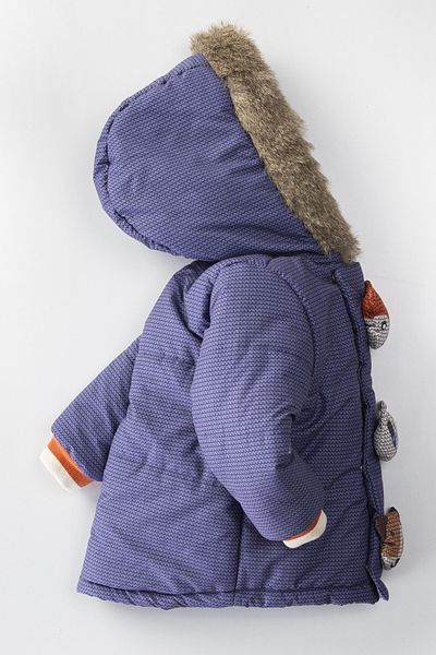 PODİUM GİYİM Trendy Cute Toy Button Figured Zippered Gilded Fleece Hooded Winter Coat
