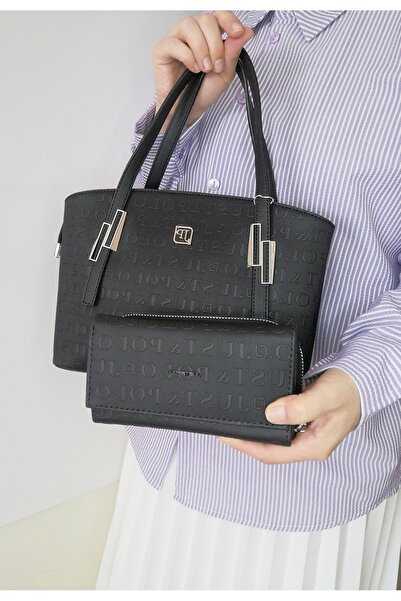 Just Polo Women's Black Adjustable Strap Shoulder Bag and Wallet Combination ...