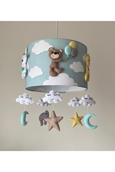 Leobabyroom Mint Yeşil Bulut Desenli Karışık Hayvan Figürlü Kız/Erkek Çocuk Odası Tasarım Avize