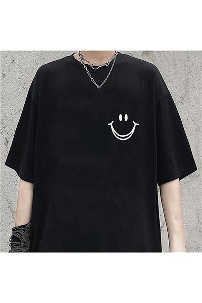 Touz zolid wear Smile Printed Μαύρο μπλουζάκι Unisex Oversize