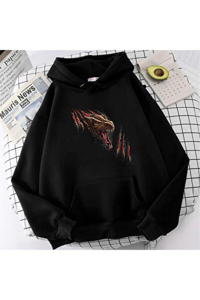 Touz Predator Dragon Oversize Black Hooded Sweatshirt - zolid wear