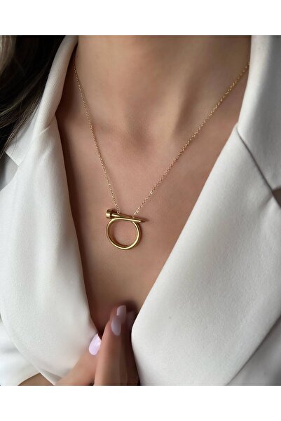 stainles steel Çelik Çivi Model Kolye Altın Renkte 2,5x2 cm, Kolye Uzunluk 46 cm