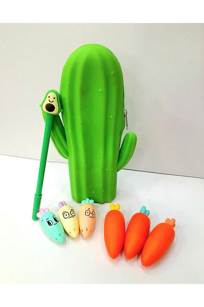 ÇİLEKHOMEAVM çilekhomeavm silicone cactus Penholder-carrot Highlighter-avacado gel pen Set highlighter set