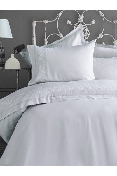 Etta Gray Embroidered Double Bamboo Duvet Cover Set