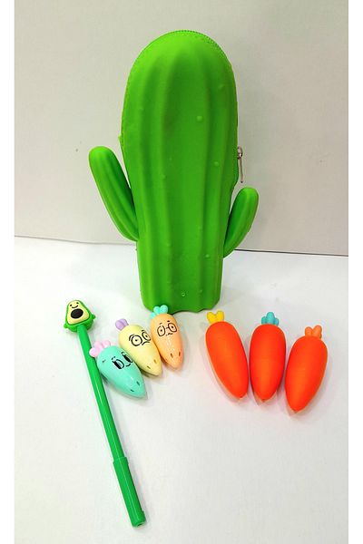 ÇİLEKHOMEAVM çilekhomeavm silicone cactus Penholder-carrot Highlighter-avacado gel pen Set highlighter set